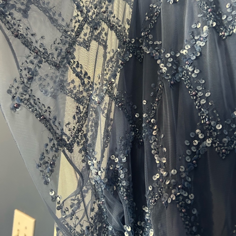 Adrianna Papell Dusty Blue Beaded Maxi Dress - Picture 5 of 8